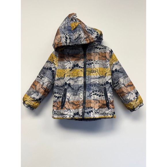 Mick Mack LTD Other - Mick Mack LTD Boys Dinosaur Print Puffer Jacket Fleece Lined Hooded Blue 2T